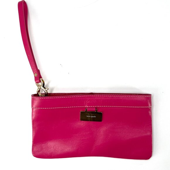 Kate Spade Pink Leather Wristlet Barbie Pink Polka Dot Lining - Picture 1 of 8